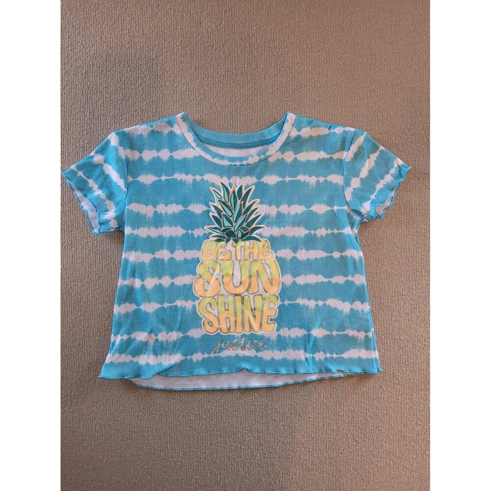 Justice Size L 12/14 Sleep Blue & White Tie-Dye Pineapple Graphic Sleep Shirt